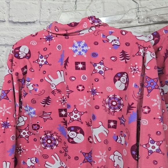 Women's Christmas Pajama 2pc Set Pink Fleece Holiday Sleep Set Sleepwear Polar - Picture 6 of 9